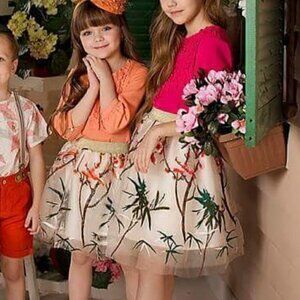 Melange Girls Skirt Embroidered Floral Mesh Tulle Flowy Size 14